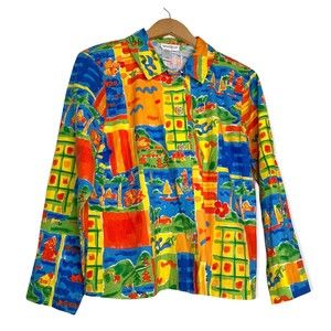 Coldwater Creek Womens Colorful Landscape Button Front Blazer Jacket Medium
